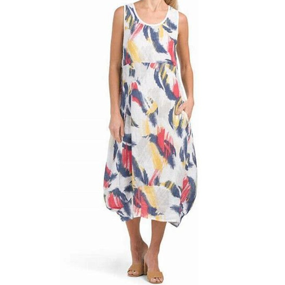 NWT Rosemarine Size XL Bubble Hem Linen Midi Art Dress Geometric Contemporary‎